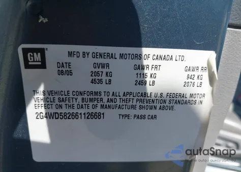 2006 Buick Lacrosse Cxl z USA, uszkodzony, nr VIN 2G4WD582661126681